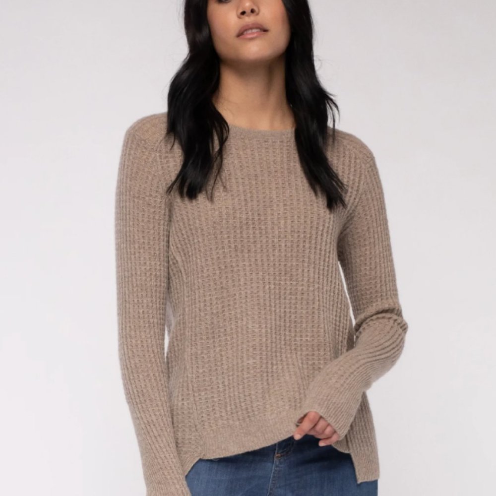 NWT Alashan Cashmere Cuddled Up Thermal Pullover Natural Dune Sand Small Sweater